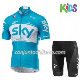 Conjunto Maillot + Culotte Corto 2018 Team Sky Niños N002
